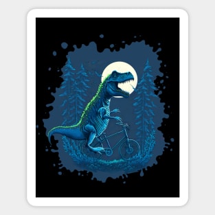 Dinosaur lover cyclist under the moon in forest Magnet